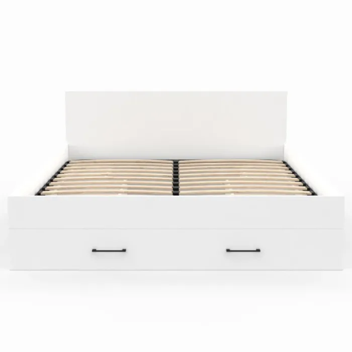 Lit double blanc 140x190cm avec tête de lit et rangements