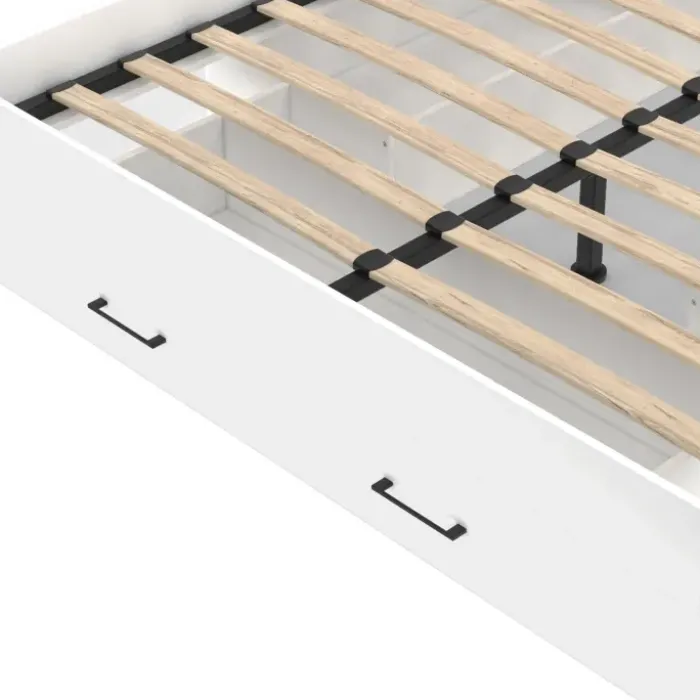 Lit double blanc 140x190cm avec tête de lit et rangements