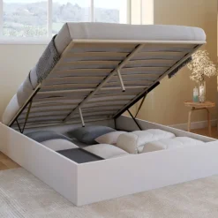 Lit double coffre 140x190 cm avec sommier blanc