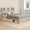 Lit double hêtre et blanc avec rangements + tête de lit et sommier 140x190 cm