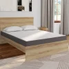 Lit double 140x190 avec sommier hêtre + matelas à mémoire de forme