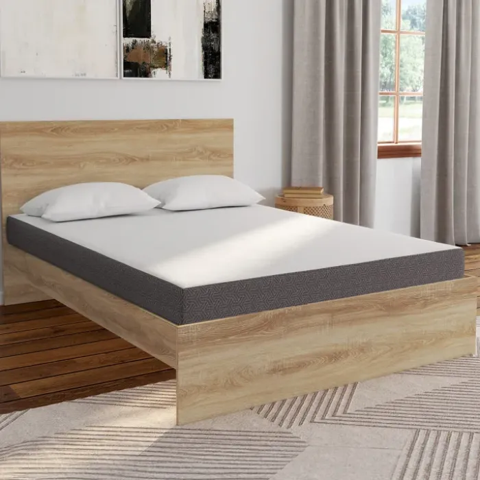 Lit double 140x190 avec sommier hêtre + matelas à mémoire de forme