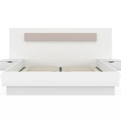 Lit double 140x190 blanc avec tête de lit et chevets