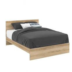 Lit double 140x190 cm avec sommier et tête de lit en bois