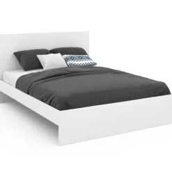 Lit double 140x190 cm avec tête de lit et sommier blanc