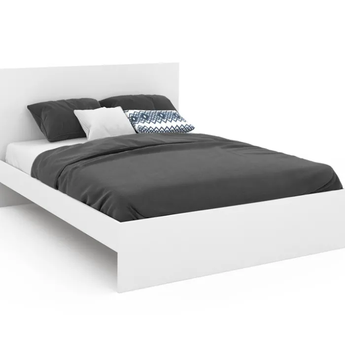 Lit double 140x190 cm avec tête de lit et sommier blanc