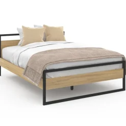 Lit double 140x190 cm style industriel avec sommier