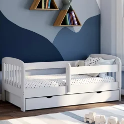 Lit enfant blanc avec tiroir de rangement sommier et barrières