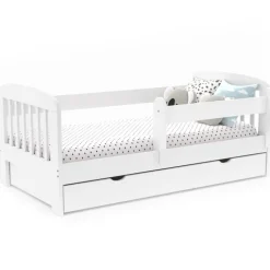 Lit enfant blanc avec tiroir de rangement sommier et barrières