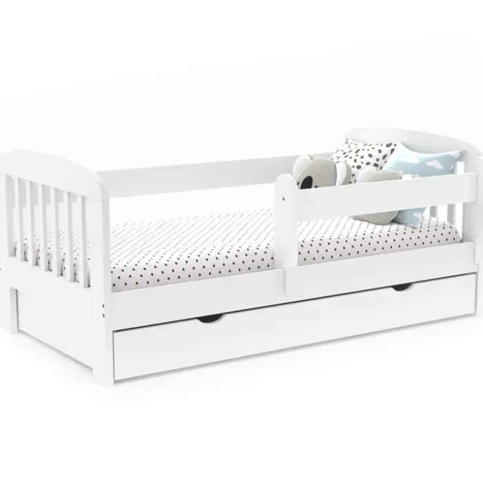 Lit enfant blanc avec tiroir de rangement sommier et barrières