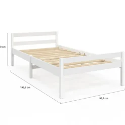 Lit simple 90 x 190 cm avec sommier bois blanc