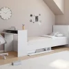 Lit simple blanc 90 x 190 cm avec rangements, sommier, tête de lit et bureau