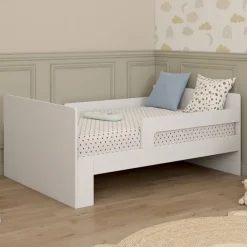 Lit simple évolutif 90 x 140/190 cm avec sommier et barrières bois blanc