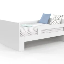 Lit simple évolutif 90 x 140/190 cm avec sommier et barrières bois blanc
