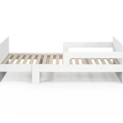 Lit simple évolutif 90 x 140/190 cm avec sommier et barrières bois blanc