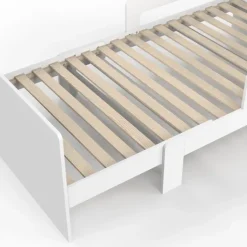 Lit simple évolutif 90 x 140/190 cm avec sommier et barrières bois blanc