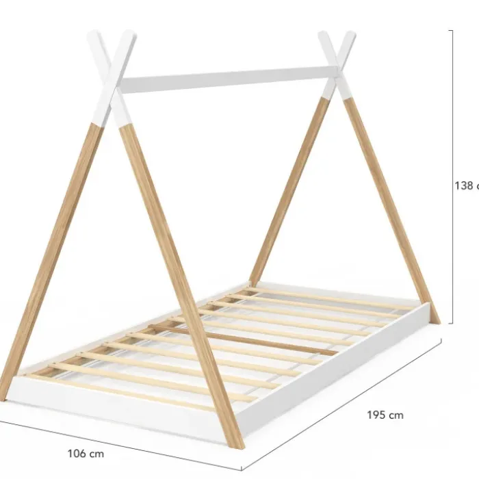 Lit tipi enfant sommier bois et blanc