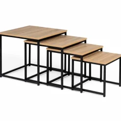 Lot 4 tables basses gigognes bois métal industrielles 35/40/45/50 cm
