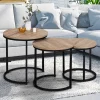 Lot 3 tables basses gigognes rondes bois métal industrielles 35/40/45 cm