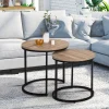 Lot 2 tables basses gigognes rondes bois métal industrielles 40/45 cm