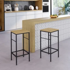 Lot 2 tabourets de bar style industriel bois et métal