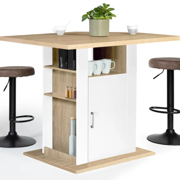 Îlot central bois blanc et imitation hêtre 110 cm