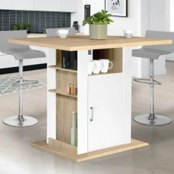 Îlot central bois blanc et imitation hêtre 110 cm