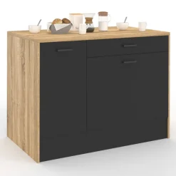 Îlot central bois et noir avec une grande capacité de rangement
