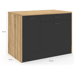 Îlot central bois et noir avec une grande capacité de rangement