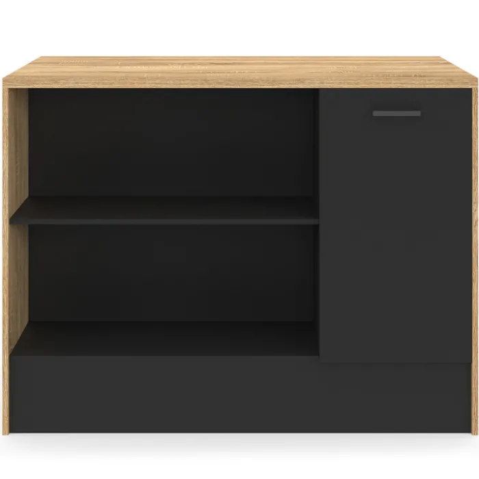 Îlot central bois et noir avec une grande capacité de rangement