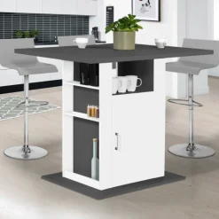 Îlot central cuisine bois gris et blanc 110 cm