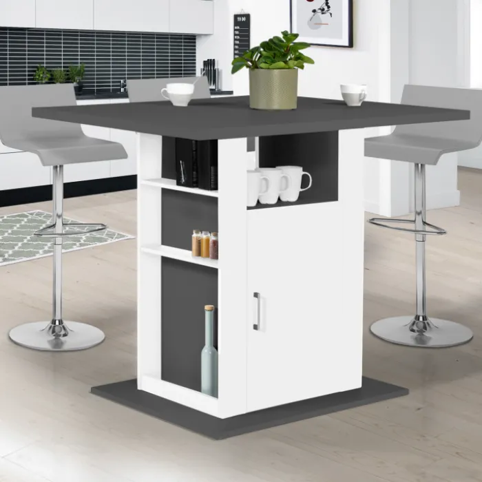 Îlot central cuisine bois gris et blanc 110 cm