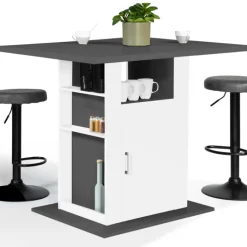 Îlot central cuisine bois gris et blanc 110 cm
