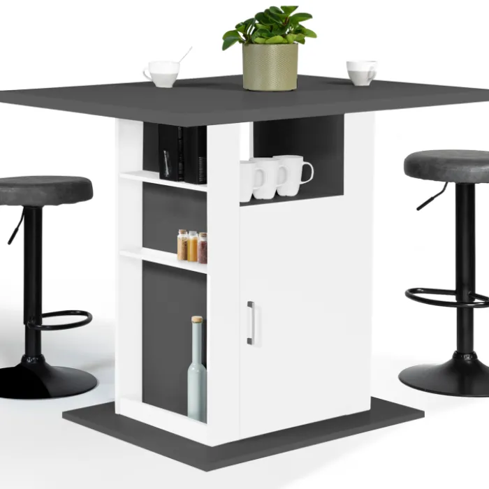 Îlot central cuisine bois gris et blanc 110 cm