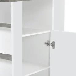 Îlot central cuisine plateau effet béton et bois blanc 110 cm