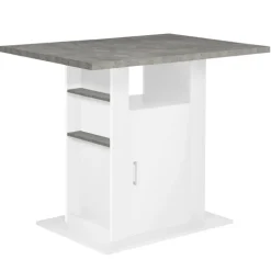 Îlot central cuisine plateau effet béton et bois blanc 110 cm