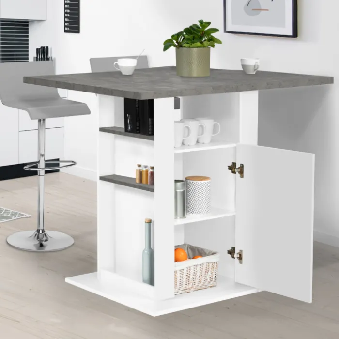 Îlot central cuisine plateau effet béton et bois blanc 110 cm