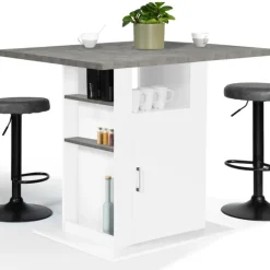 Îlot central cuisine plateau effet béton et bois blanc 110 cm