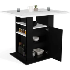 Îlot central effet marbre et bois noir 110 cm