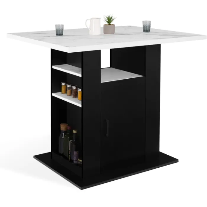 Îlot central effet marbre et bois noir 110 cm