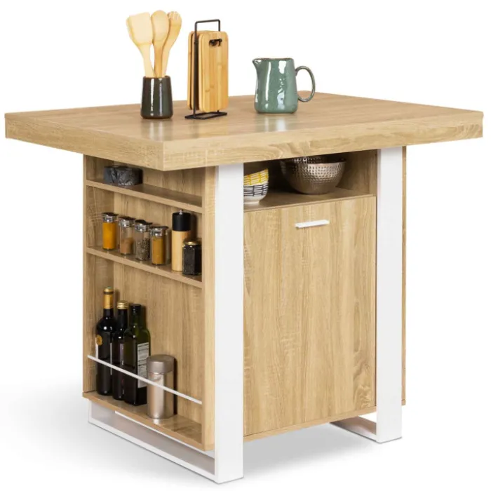 Îlot central industriel bois blanc et imitation hêtre 110 cm