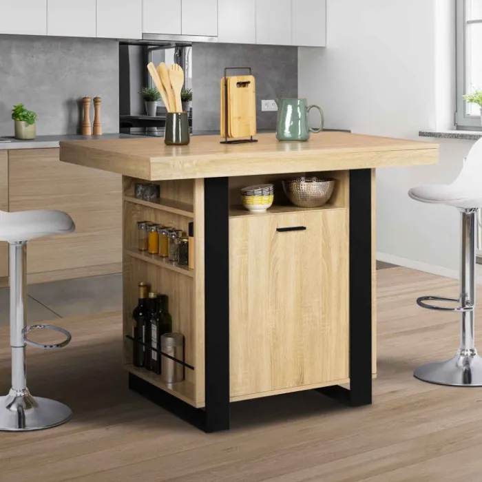 Îlot central industriel bois noir et imitation hêtre 110 cm