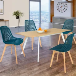 Lot de 4 chaises ajourées bleu canard design