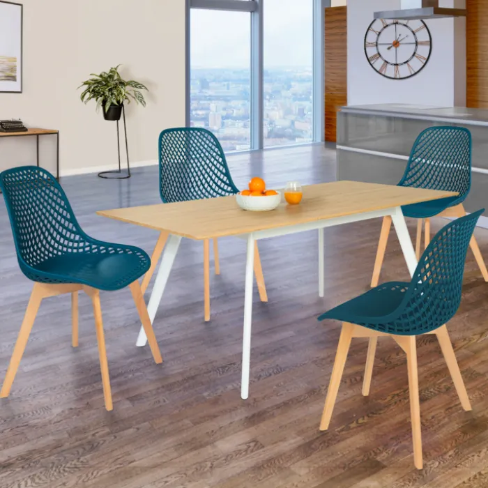 Lot de 4 chaises ajourées bleu canard design