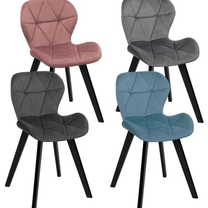 Lot de 4 chaises assises matelassées en velours bleu, gris et rose