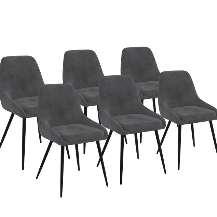Lot de 6 chaises avec accoudoirs en velours gris foncé