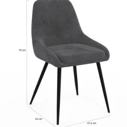 Lot de 6 chaises avec accoudoirs en velours gris foncé