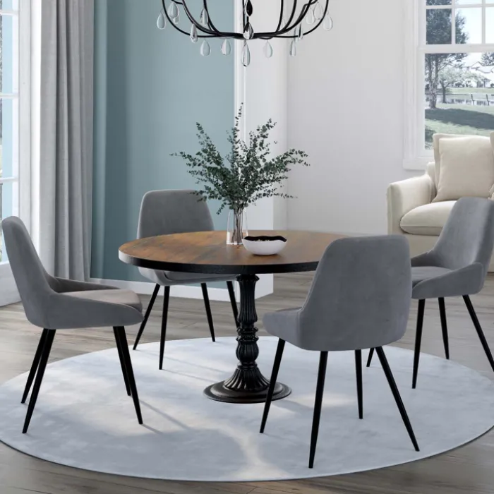 Lot de 4 chaises avec accoudoirs en velours gris clair