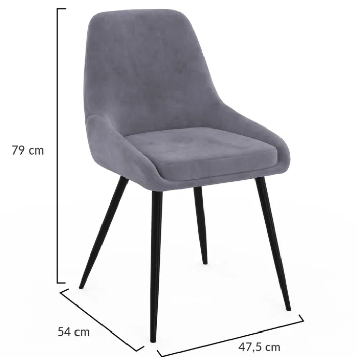 Lot de 4 chaises avec accoudoirs en velours gris clair
