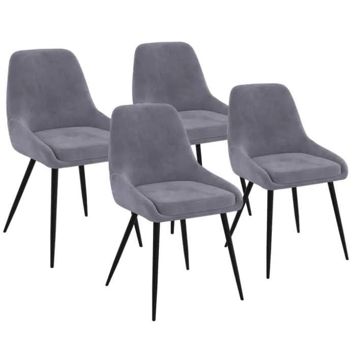 Lot de 4 chaises avec accoudoirs en velours gris clair
